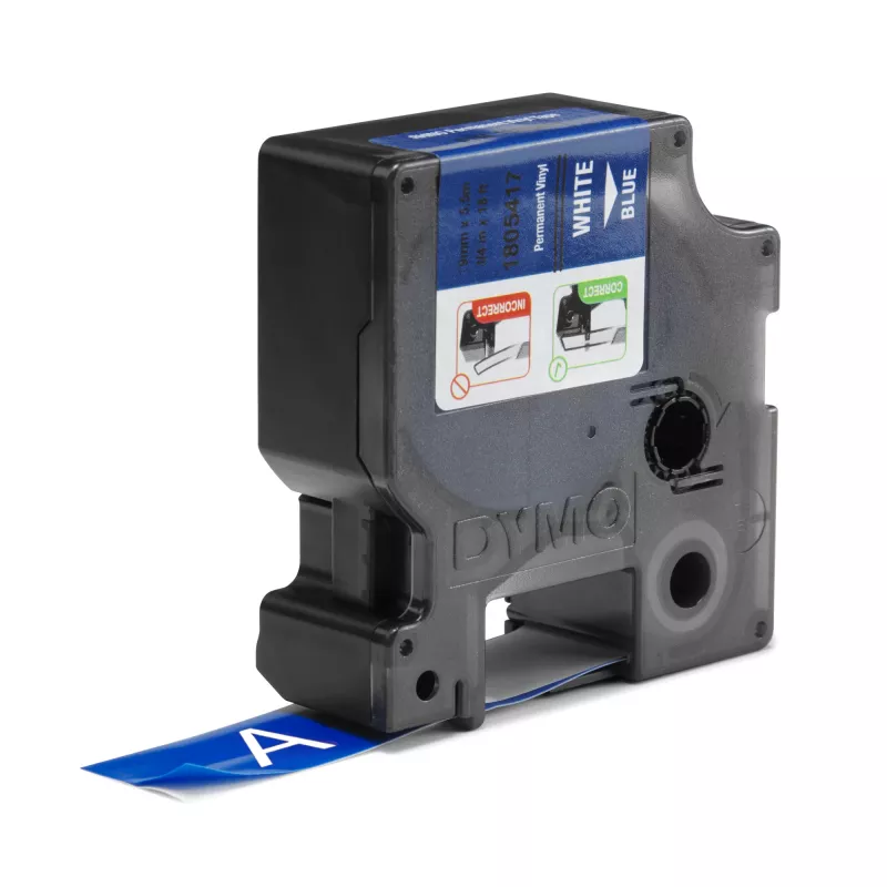 DYMO Rhino Etiquetas de vinilo industriales | 19 mm x 5,5 m | Impresión blanca sobre azul | Autoadhesivas | para impresoras de etiquetas LabelManager y Rhino