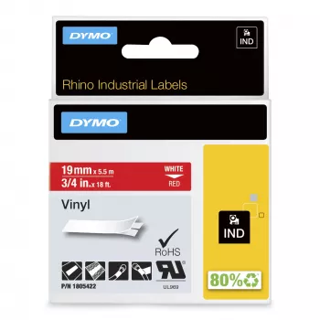 DYMO Rhino Etiquetas de vinilo industriales | 19 mm x 5,5 m | Impresión blanca sobre rojo | Autoadhesivas | para impresoras de etiquetas Rhino y LabelManager
