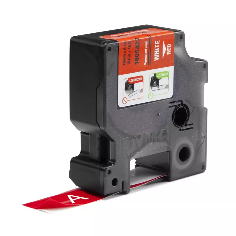 DYMO Rhino Etiquetas de vinilo industriales | 19 mm x 5,5 m | Impresión blanca sobre rojo | Autoadhesivas | para impresoras de etiquetas Rhino y LabelManager