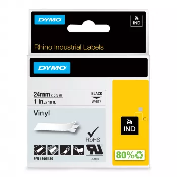 DYMO Rhino Etiquetas de vinilo industriales | 24 mm x 5,5 m | Impresión negra sobre blanco | Autoadhesivas | para impresoras de etiquetas LabelManager y Rhino