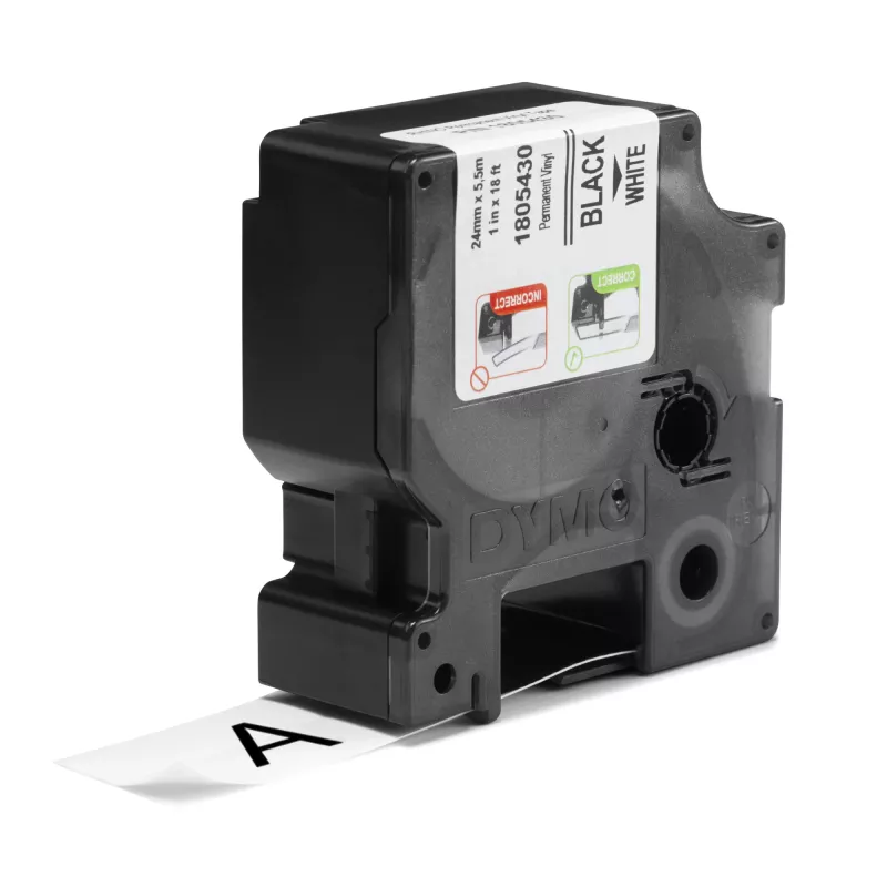 DYMO Rhino Etiquetas de vinilo industriales | 24 mm x 5,5 m | Impresión negra sobre blanco | Autoadhesivas | para impresoras de etiquetas LabelManager y Rhino
