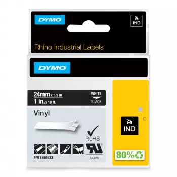 DYMO Rhino Etiquetas de vinilo industriales | 24 mm x 5,5 m | Impresión blanca sobre negro | Autoadhesivas | para impresoras de etiquetas LabelManager y Rhino