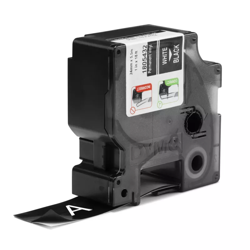 DYMO Rhino Etiquetas de vinilo industriales | 24 mm x 5,5 m | Impresión blanca sobre negro | Autoadhesivas | para impresoras de etiquetas LabelManager y Rhino