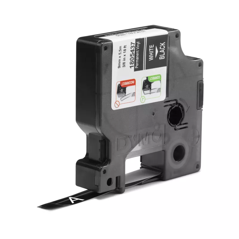 DYMO Rhino Etiquetas de vinilo industriales | 9 mm x 5,5 m | Impresión blanca sobre negro | Autoadhesivas | para impresoras de etiquetas LabelManager y Rhino