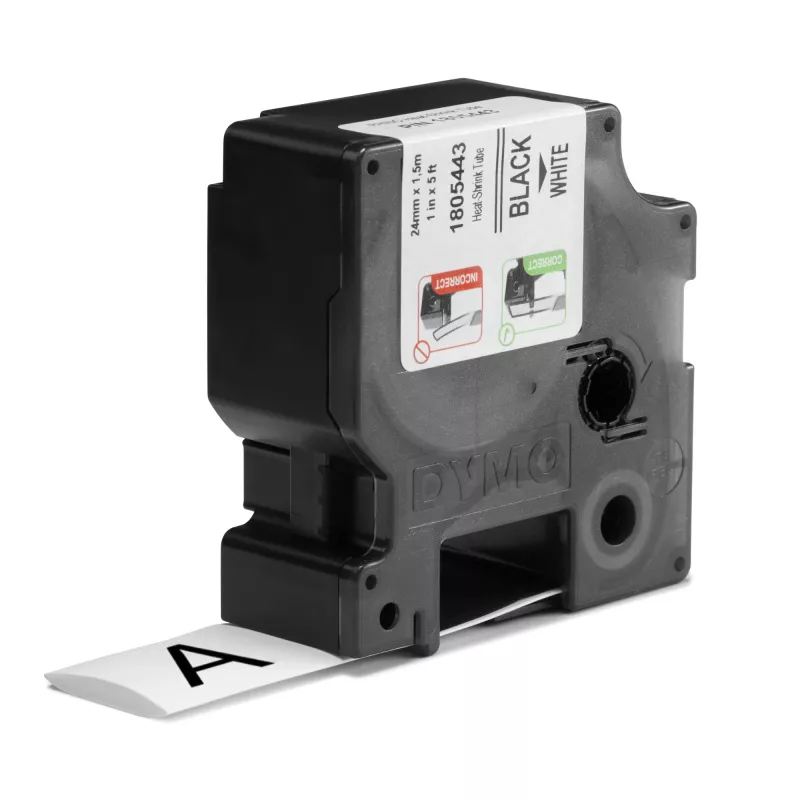 DYMO Rhino Rollos de etiquetas termorretráctiles para cables industriales | 24 mm x 1,5 m | Impresión negra sobre blanco | Autoadhesivas | para impresoras de etiquetas Rhino