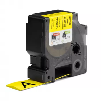 DYMO Rhino Tubos de etiquetas termorretráctiles para cables industriales | 24 mm x 1,5 m | Impresión negra sobre amarillo | para impresoras de etiquetas Rhino