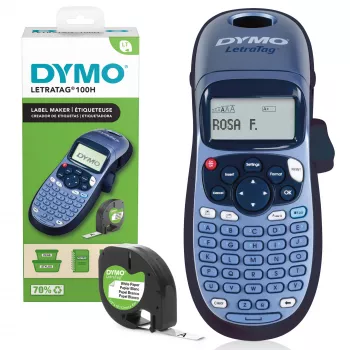 DYMO LetraTag LT-100H Impresora de etiquetas de mano | Impresora de etiquetas con teclado ABC y pantalla LCD de 13 caracteres fácil de usar | para casa u oficina | Azul