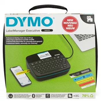 DYMO LabelManager Executive 640 CB Kit de impresora de etiquetas portátil con funda de transporte y 3 cartuchos de etiquetas | Impresora de etiquetas QWERTY compacta | Conectividad Bluetooth y USB | Compatible con etiquetas D1