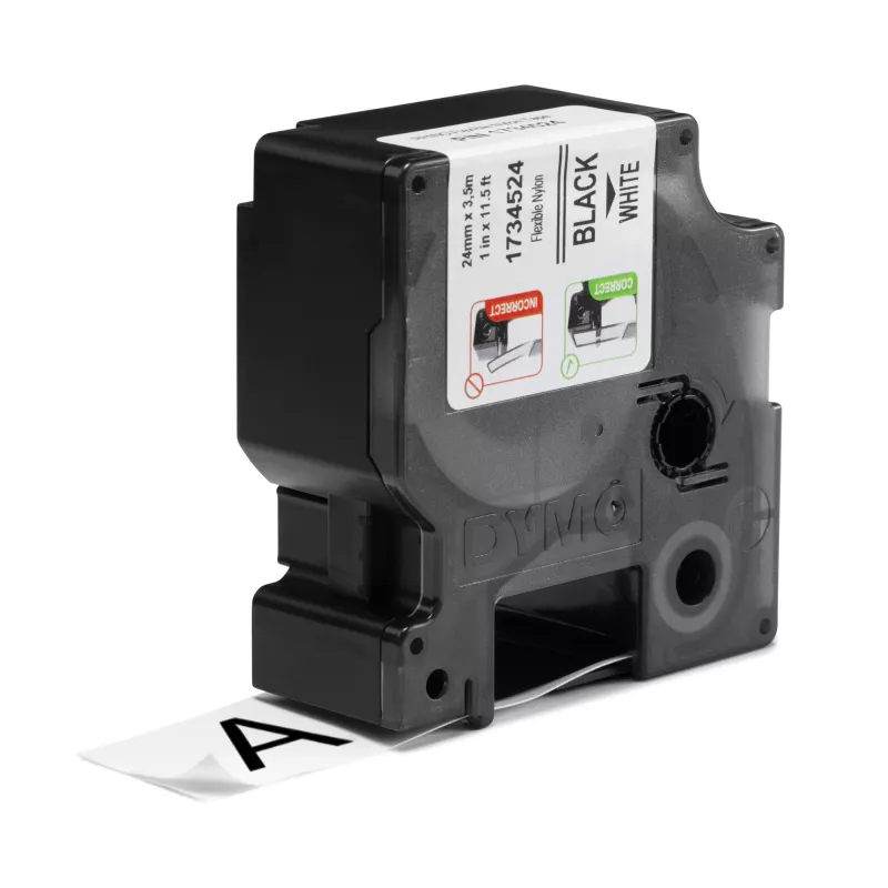 DYMO Rhino Etiquetas de nailon flexible industriales | 24 mm x 3,5 m | Negro sobre blanco | Autoadhesivas | para impresoras de etiquetas LabelManager y Rhino