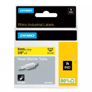 DYMO Rhino Etiquetas termorretráctiles para cables industriales | 9 mm x 1,5 m | Negro sobre amarillo | para impresoras de etiquetas Rhino