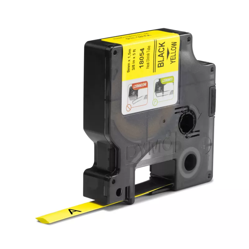 DYMO Rhino Etiquetas termorretráctiles para cables industriales | 9 mm x 1,5 m | Negro sobre amarillo | para impresoras de etiquetas Rhino