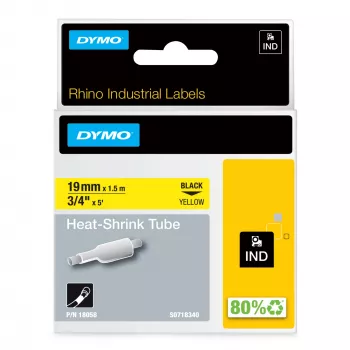 DYMO Rhino Tubos de etiquetas termorretráctiles para cables industriales | 19 mm x 1,5 m | Negro sobre amarillo | para etiquetadoras Rhino