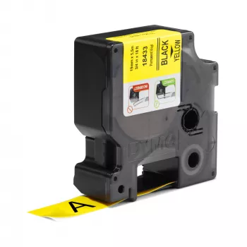 DYMO Rhino Etiquetas de vinilo industriales | 19 mm x 5,5 m | Impresión negra sobre amarillo | Autoadhesivas | para etiquetadoras Rhino y LabelManager