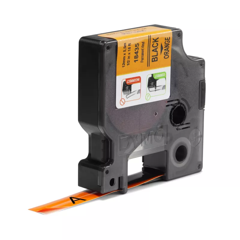 DYMO Rhino Etiquetas de vinilo industriales | 12 mm x 5,5 m | Impresión negra sobre naranja | Autoadhesivas | para impresoras de etiquetas Rhino y LabelManager