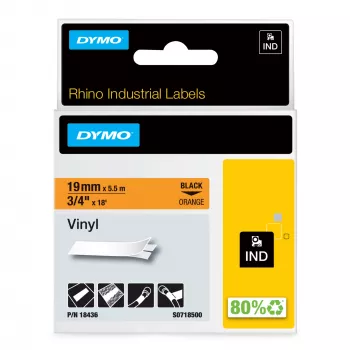 DYMO Rhino Etiquetas de vinilo industriales | 19 mm x 5,5 m | Impresión negra sobre naranja | Autoadhesivas | para impresoras de etiquetas Rhino y LabelManager