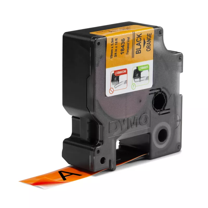 DYMO Rhino Etiquetas de vinilo industriales | 19 mm x 5,5 m | Impresión negra sobre naranja | Autoadhesivas | para impresoras de etiquetas Rhino y LabelManager