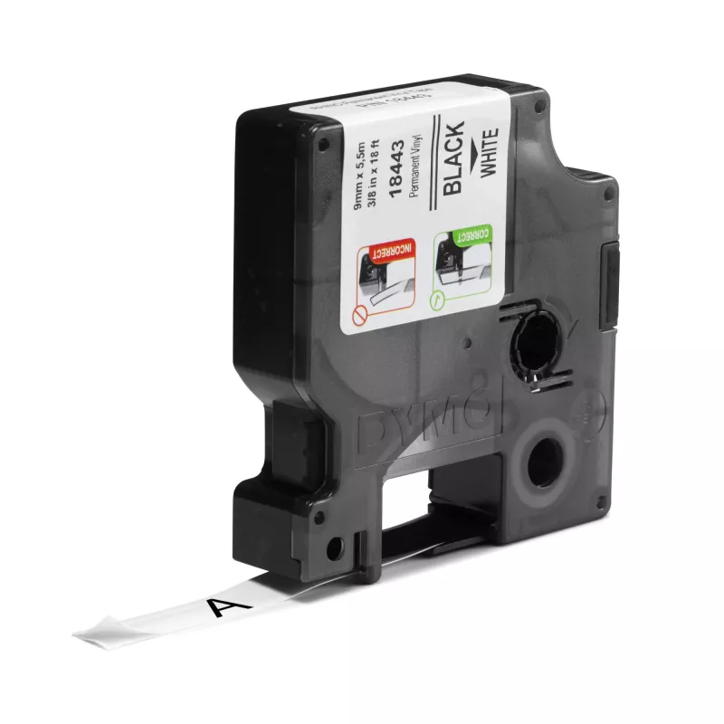 DYMO Rhino Etiquetas de vinilo industriales | 9 mm x 5,5 m | Impresión negra sobre blanco | Autoadhesivas | para impresoras de etiquetas Rhino y LabelManager
