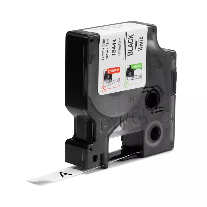 DYMO Rhino Etiquetas de vinilo industriales | 12 mm x 5,5 m | Impresión negra sobre blanco | Autoadhesivas | para impresoras de etiquetas Rhino y LabelManager