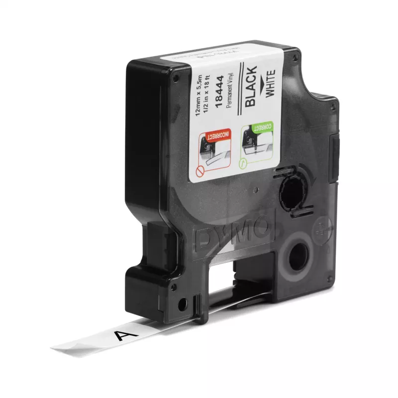 DYMO Rhino Etiquetas de vinilo industriales | 12 mm x 5,5 m | Impresión negra sobre blanco | Autoadhesivas | para impresoras de etiquetas Rhino y LabelManager