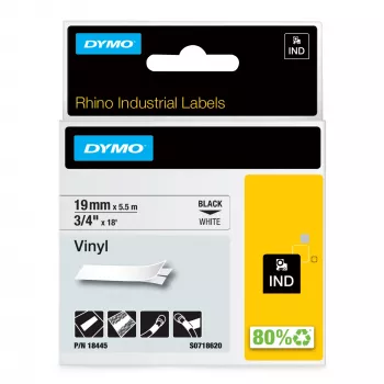DYMO Rhino Etiquetas de vinilo industriales | 19 mm x 5,5 m | Impresión negra sobre blanco | Autoadhesivas | para impresoras de etiquetas Rhino y LabelManager