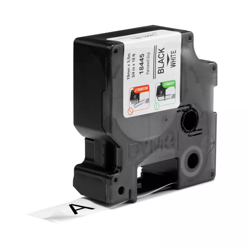 DYMO Rhino Etiquetas de vinilo industriales | 19 mm x 5,5 m | Impresión negra sobre blanco | Autoadhesivas | para impresoras de etiquetas Rhino y LabelManager