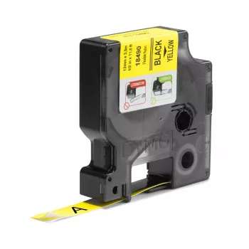 DYMO Rhino Etiquetas de nailon flexible industriales | 12 mm x 3,5 m | Impresión negra sobre amarillo | Autoadhesivas | para impresoras de etiquetas Rhino y LabelManager