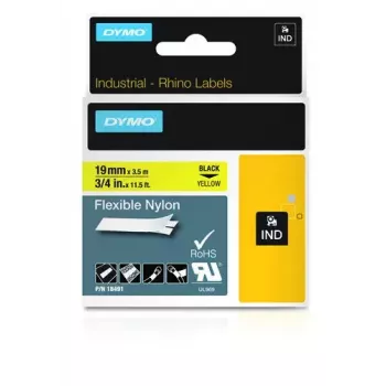 DYMO Rhino Etiquetas de nailon flexible industriales | 19 mm x 3,5 m | Impresión negra sobre amarillo | Autoadhesivas | para impresoras de etiquetas Rhino y LabelManager
