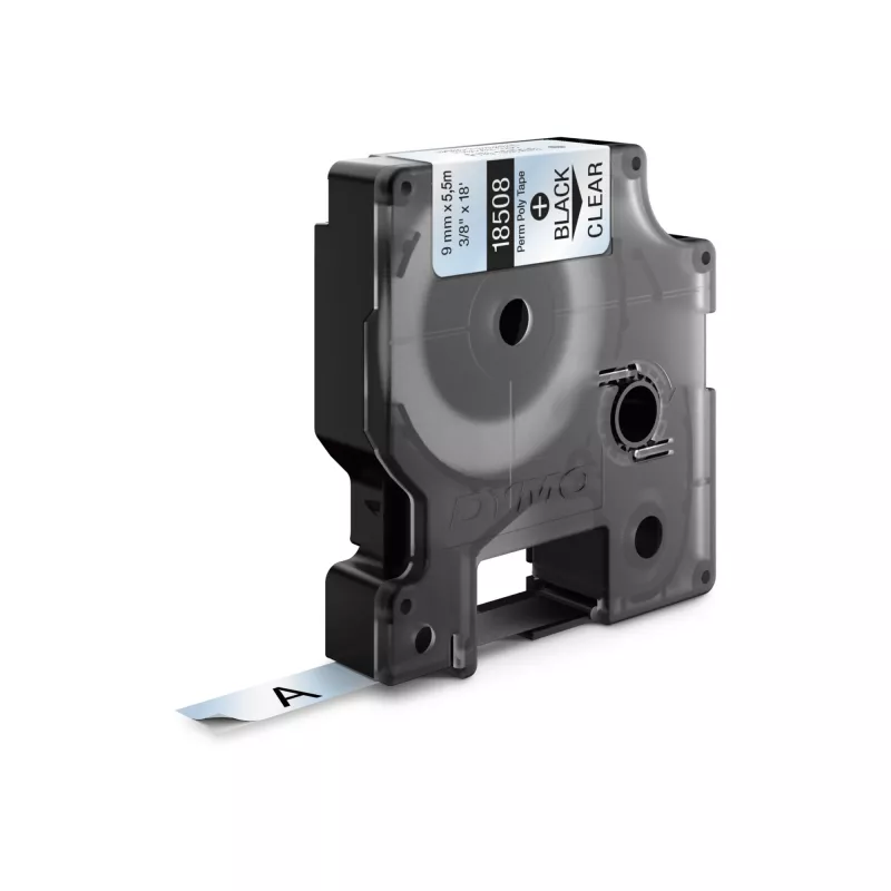 DYMO Rhino Etiquetas de poliéster permanente industriales | 9 mm x 5,5 m | Impresión negra sobre transparente | Autoadhesivas | para impresoras de etiquetas LabelManager y Rhino