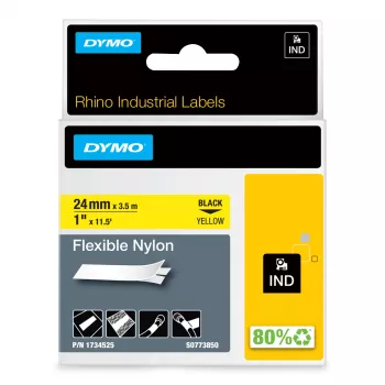 DYMO Rhino Etiquetas de nailon flexible industriales | 24 mm x 3,5 m | Negro sobre amarillo | Autoadhesivas | para etiquetadoras Rhino y LabelManager