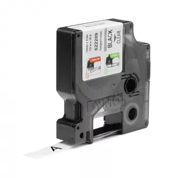 DYMO Rhino Etiquetas de poliéster permanente industriales | 12 mm x 5,5 m | Impresión negra sobre transparente | Autoadhesivas | para etiquetadoras LabelManager y Rhino