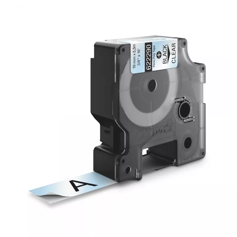 DYMO Rhino Etiquetas de poliéster permanente industriales | 19 mm x 5,5 m | Impresión negra sobre transparente | Autoadhesivas | para impresoras de etiquetas LabelManager y Rhino