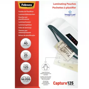 Fellowes ImageLast A5 125 micras Fundas de laminar – pack de 25, brillante, transparente, A5, 0,125 mm, 218 mm, 1 mm