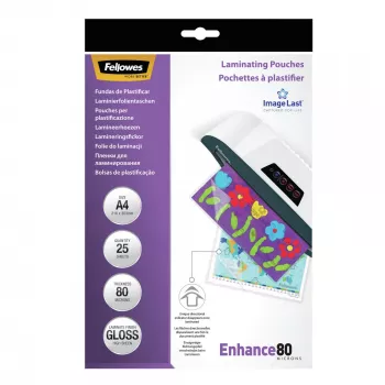 Fellowes ImageLast A4 80 micras Fundas de laminar – pack de 25, brillante, transparente, A4, 0,08 mm, 210 mm, 1 mm