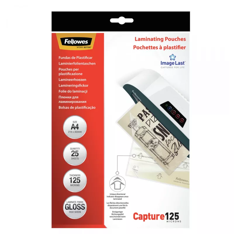 Fellowes ImageLast A4 125 micras Fundas de laminar - 25 uds., brillante, transparente, A4, 0,125 mm, 310 mm, 214 mm