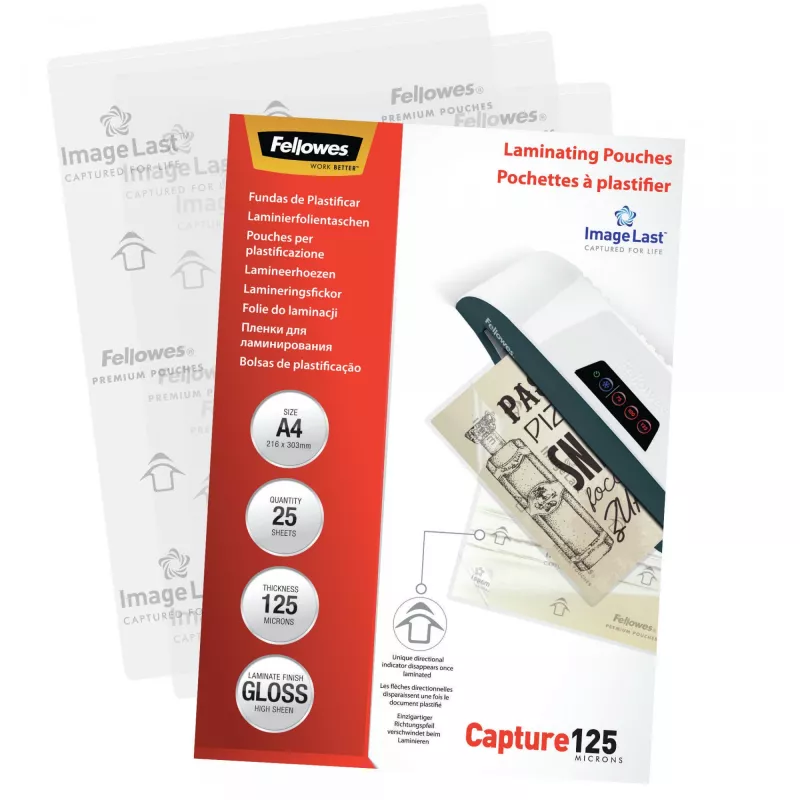 Fellowes ImageLast A4 125 micras Fundas de laminar - 25 uds., brillante, transparente, A4, 0,125 mm, 310 mm, 214 mm