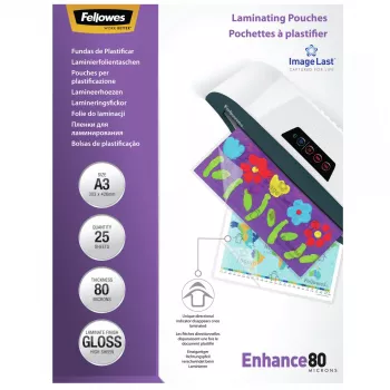 Fellowes ImageLast A3 80 micras Funda de laminar - pack de 25, brillante, transparente, A3, 0,08 mm, 430 mm, 1 mm