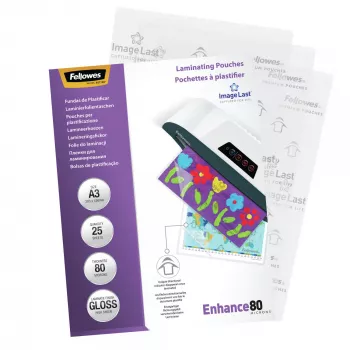 Fellowes ImageLast A3 80 micras Funda de laminar - pack de 25, brillante, transparente, A3, 0,08 mm, 430 mm, 1 mm