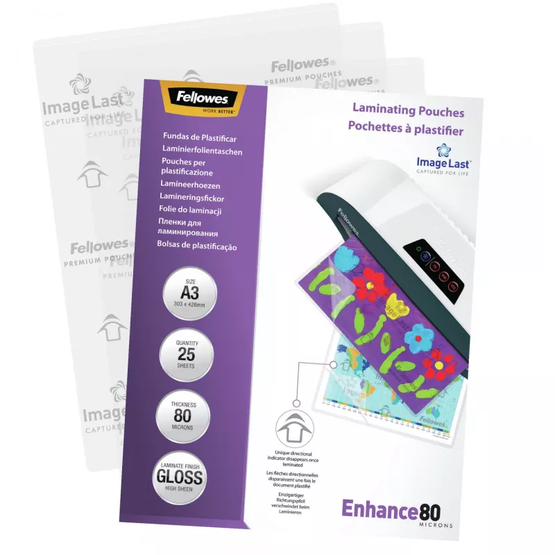 Fellowes ImageLast A3 80 micras Funda de laminar - pack de 25, brillante, transparente, A3, 0,08 mm, 430 mm, 1 mm