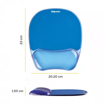 Fellowes Mouse Mat Wrist Support - Alfombrilla de ratón Crystals Gel con base de goma antideslizante - Alfombrilla ergonómica para ordenador, portátil, oficina en casa – Compatible con ratones láser y ópticos – Azul