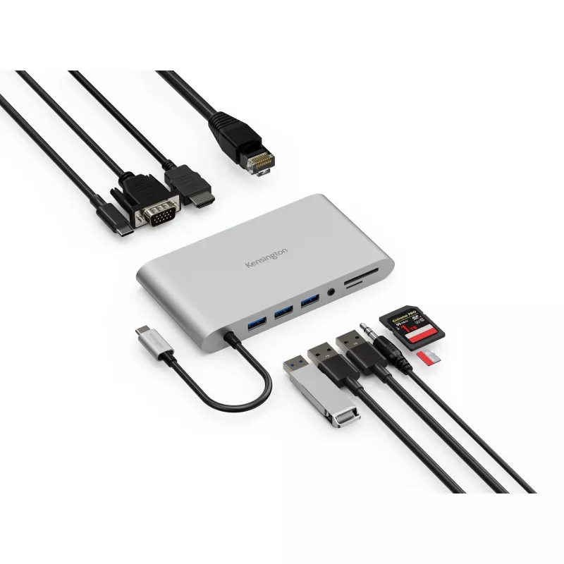 Kensington UH1440P Dock móvil USB-C 5Gbps de doble vídeo sin controladores – 85W de alimentación pasante – DP/HDMI/VGA
