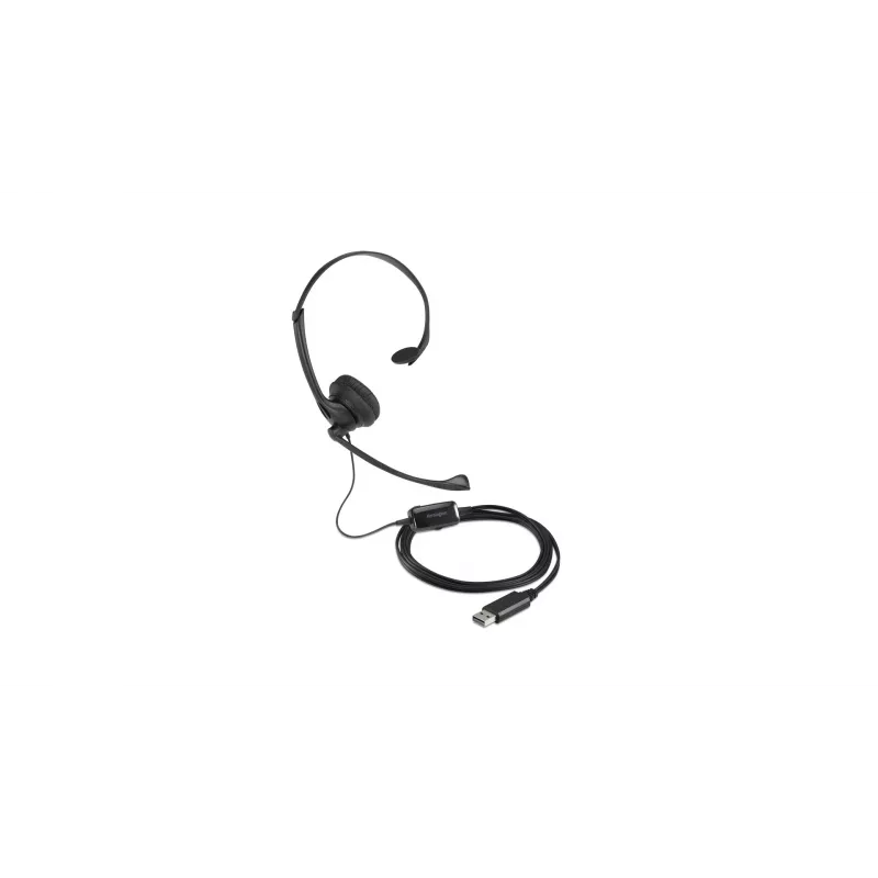 Auriculares con micrófono Kensington USB mono con controles en línea, con cable, oficina/call center, auriculares con micrófono, negro