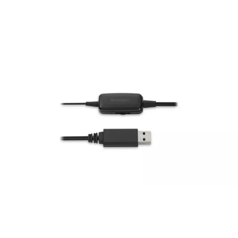Auriculares con micrófono Kensington USB mono con controles en línea, con cable, oficina/call center, auriculares con micrófono, negro