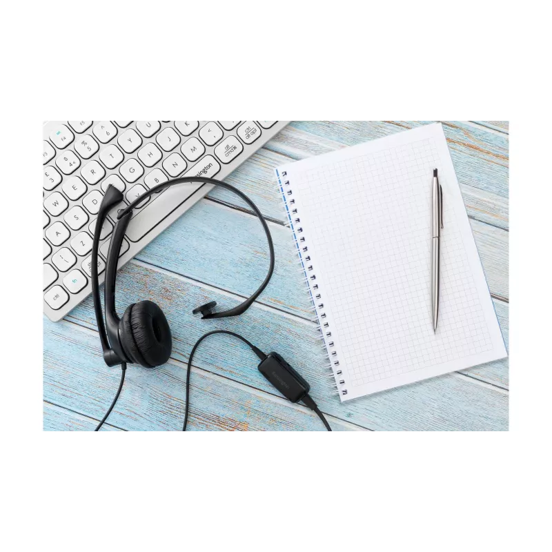 Auriculares con micrófono Kensington USB mono con controles en línea, con cable, oficina/call center, auriculares con micrófono, negro