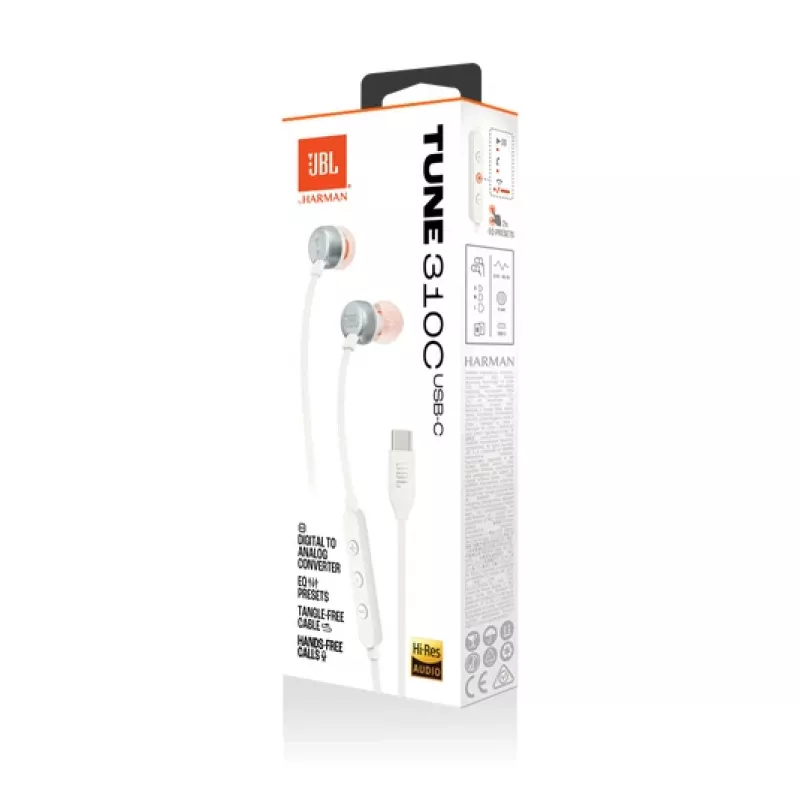 JBL Tune 310C Auriculares con cable In-Ear Llamadas/Música USB Type-C Blanco