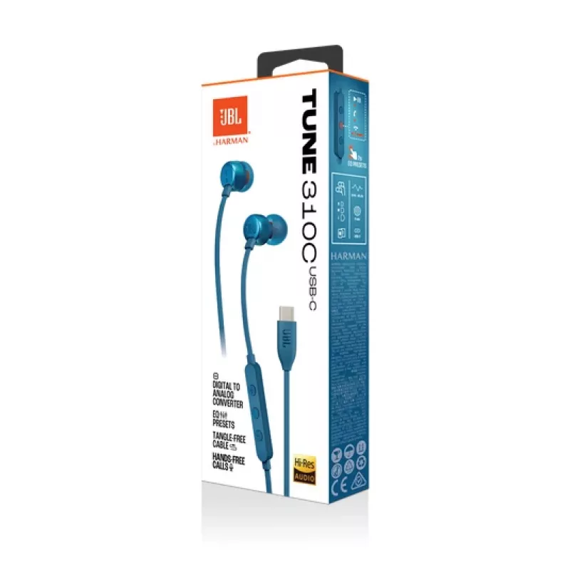 JBL Tune 310C Auriculares USB con cable In-ear Llamadas/Música USB Type-C Azul