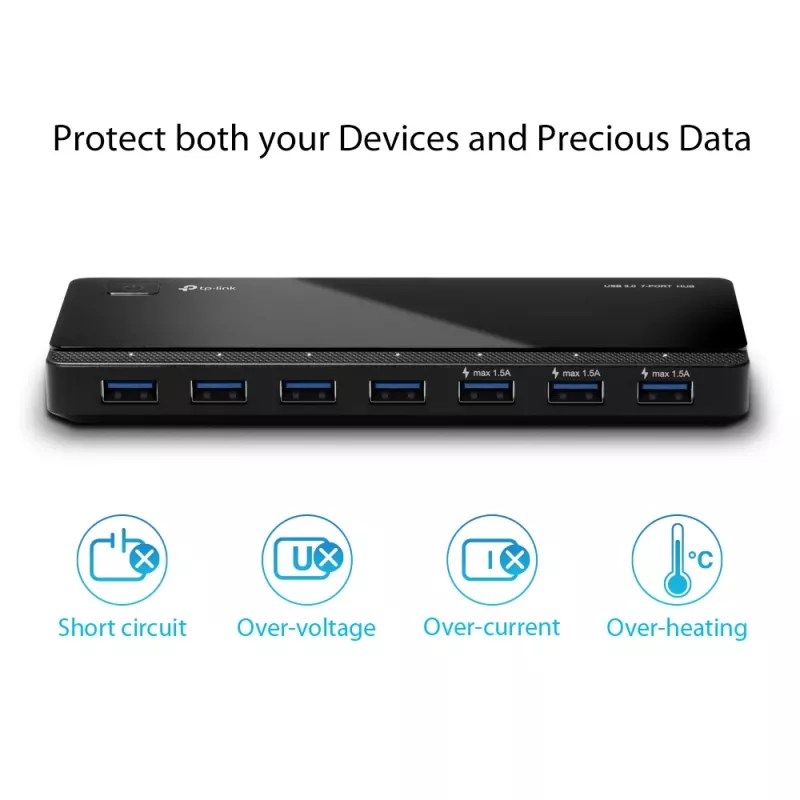 TP-Link UH700 Hub de interfaces USB 3.2 Gen 1 (3.1 Gen 1) Micro-B 5000 Mbit/s Negro