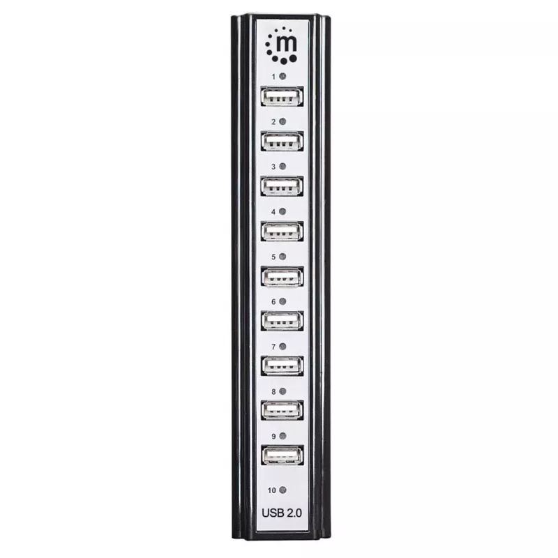 Hub USB Manhattan USB-A 10 puertos, 480 Mbit/s, Negro