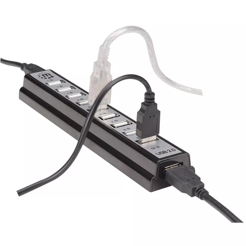 Hub USB Manhattan USB-A 10 puertos, 480 Mbit/s, Negro