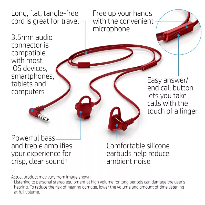 HP Earbuds Negro Auriculares 150, con cable, llamadas/música, 20 - 20000 Hz, 15 g, auriculares, negro