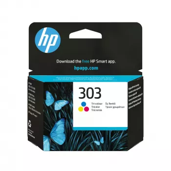 HP 303 Cartucho de tinta original tricolor, alcance estándar, cian, magenta, amarillo, tinta a base de colorante, 1 ud., 165 páginas, pack individual